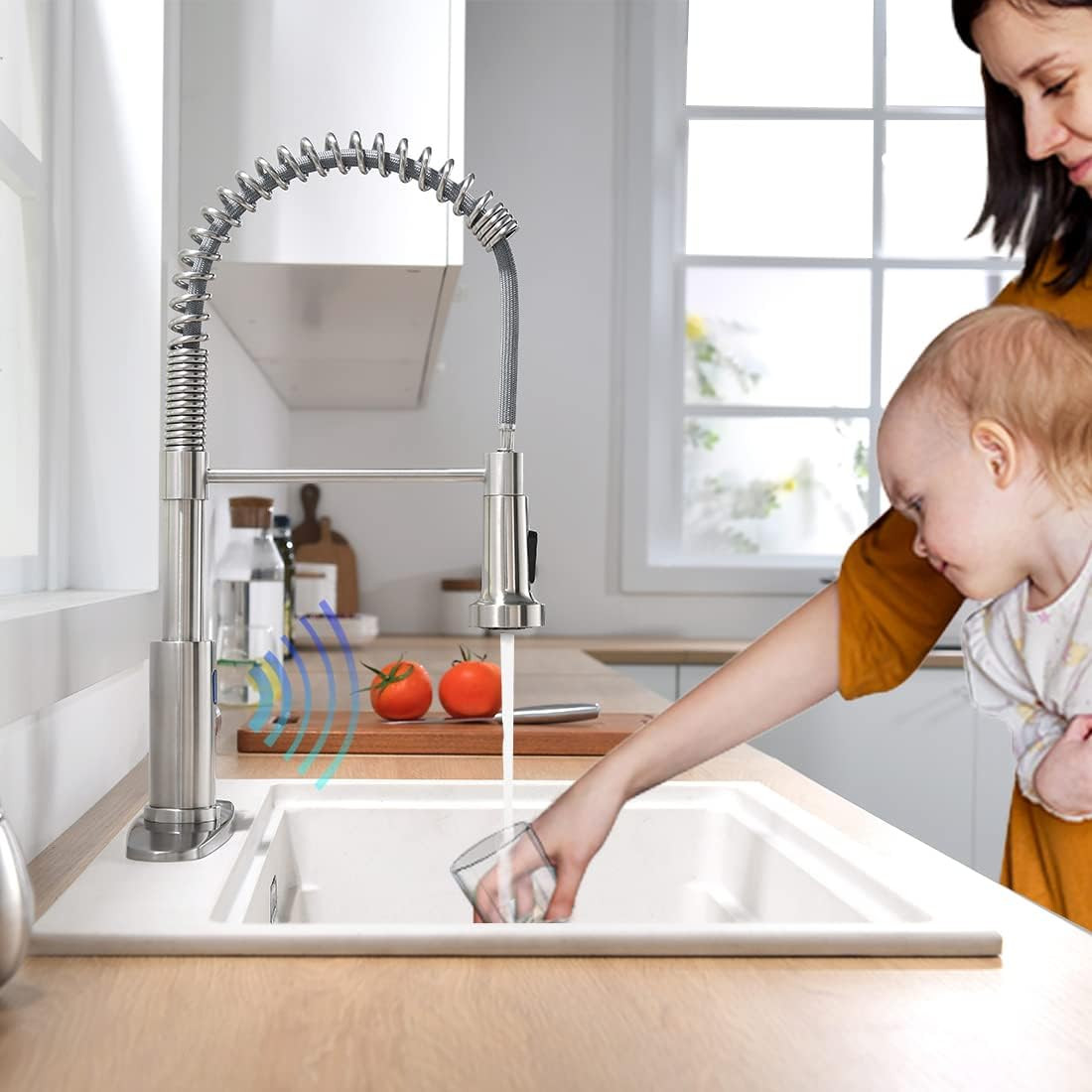Touchless Kitchen Faucet with Pull down Sprayer LED Light Single Handle Kitchen