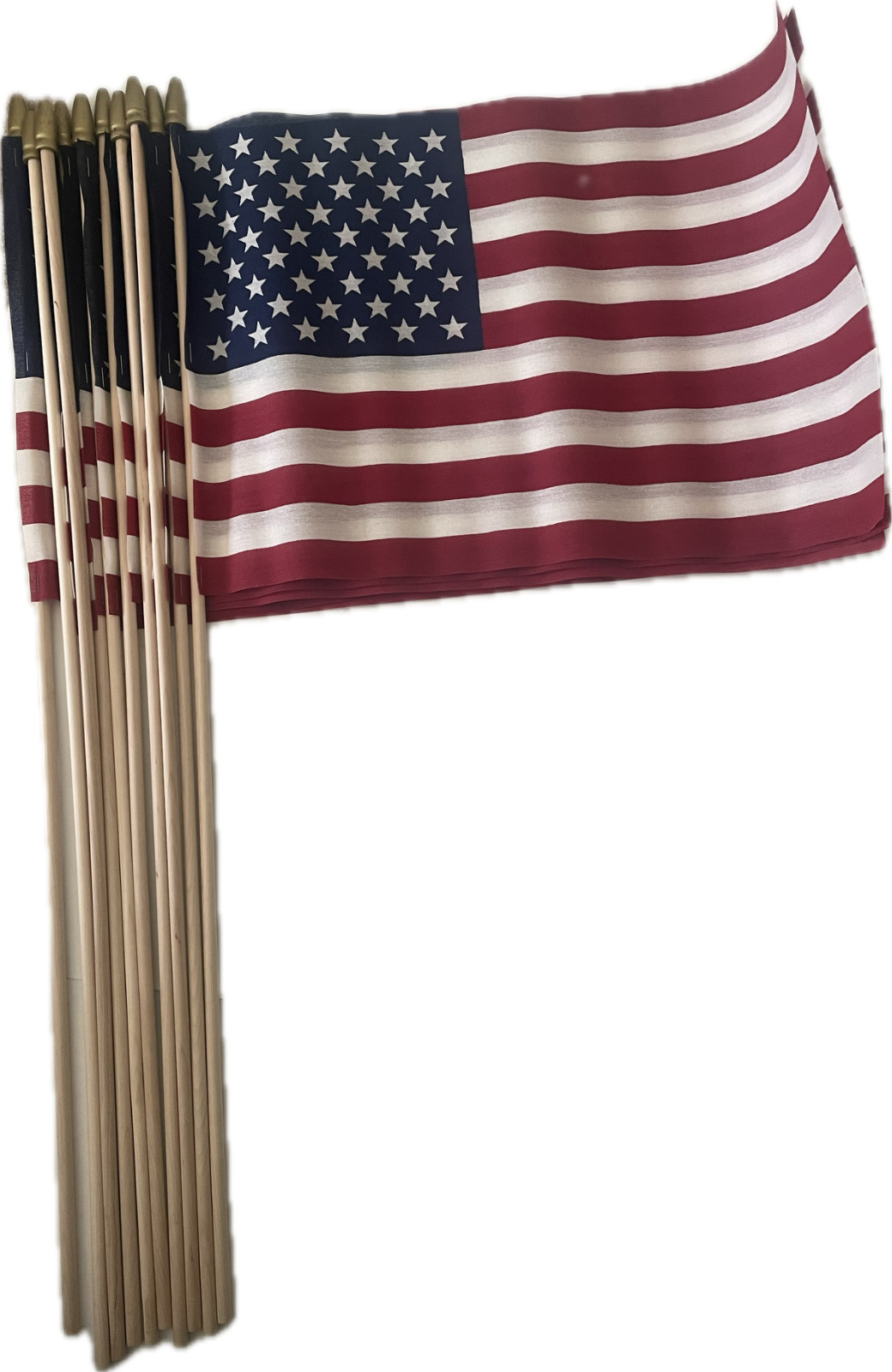 12 Pack – U.S. Flag American Flag Golden Spearhead 18’X12″ Made in USA 30″ Pole