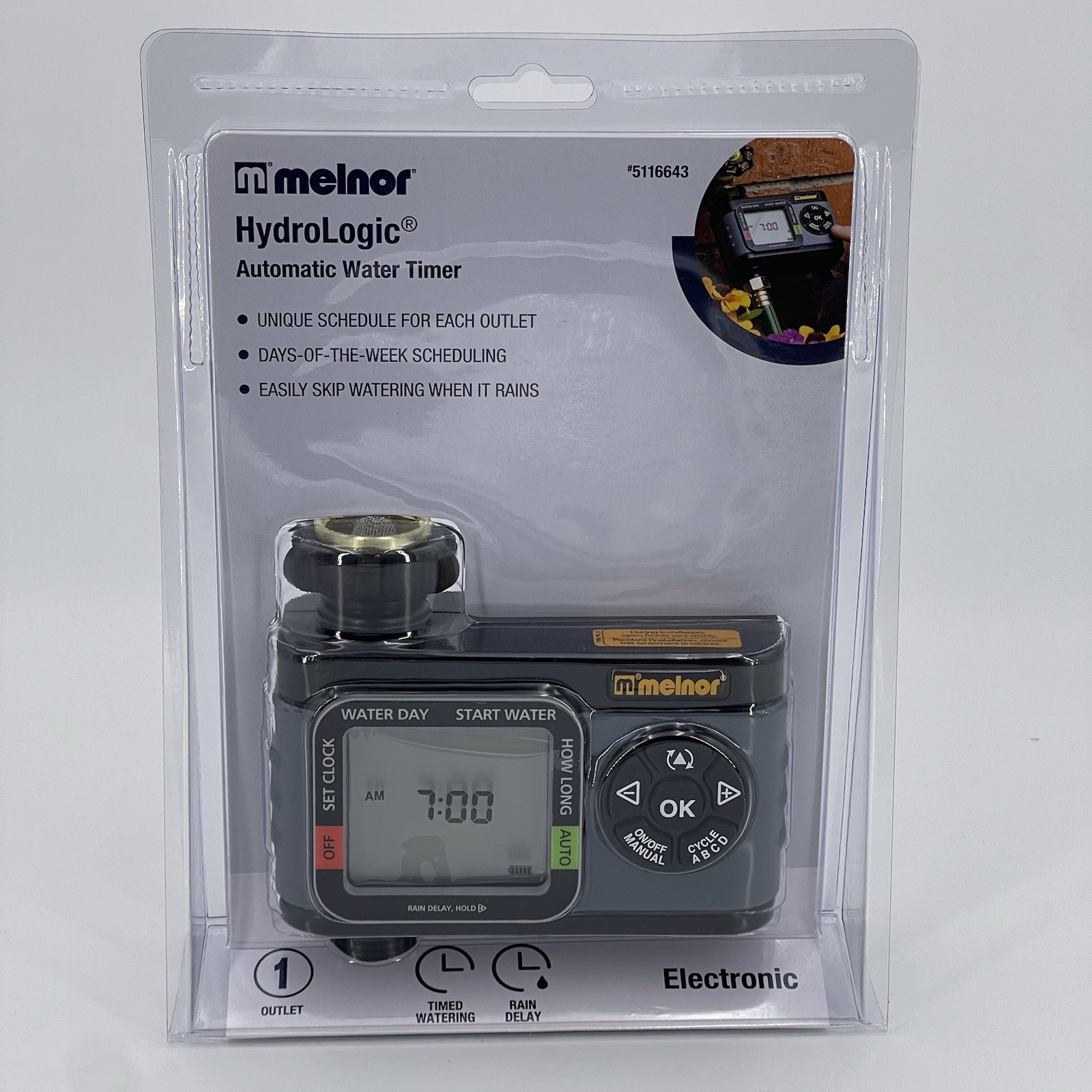 Melnor HydroLogic Automatic Water Timer 1- Zone Outlet – 4 Start Times – 5116643