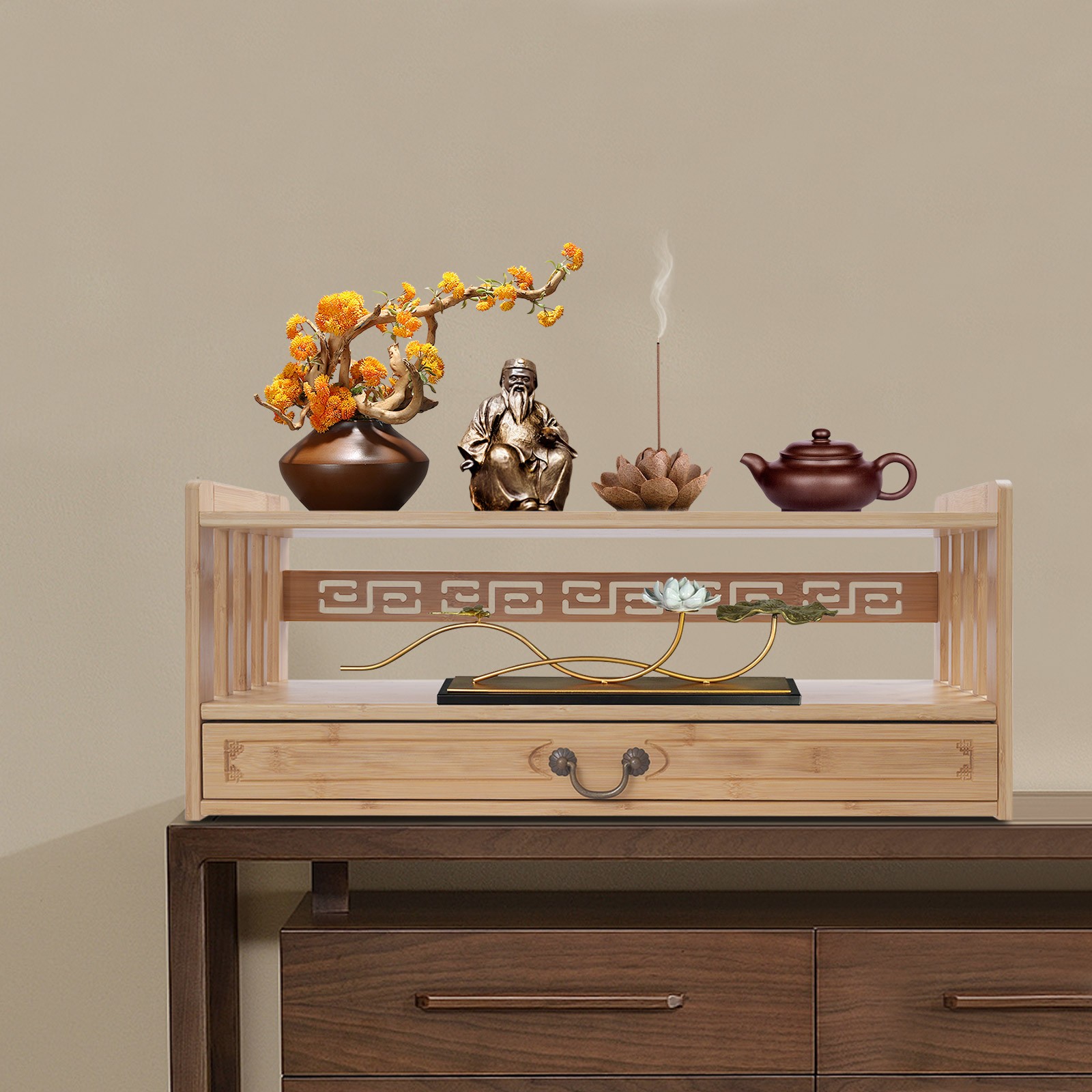 Bamboo Altar Meditation Table with Drawer 55 lbs Capacity Chinese Storage Desk~