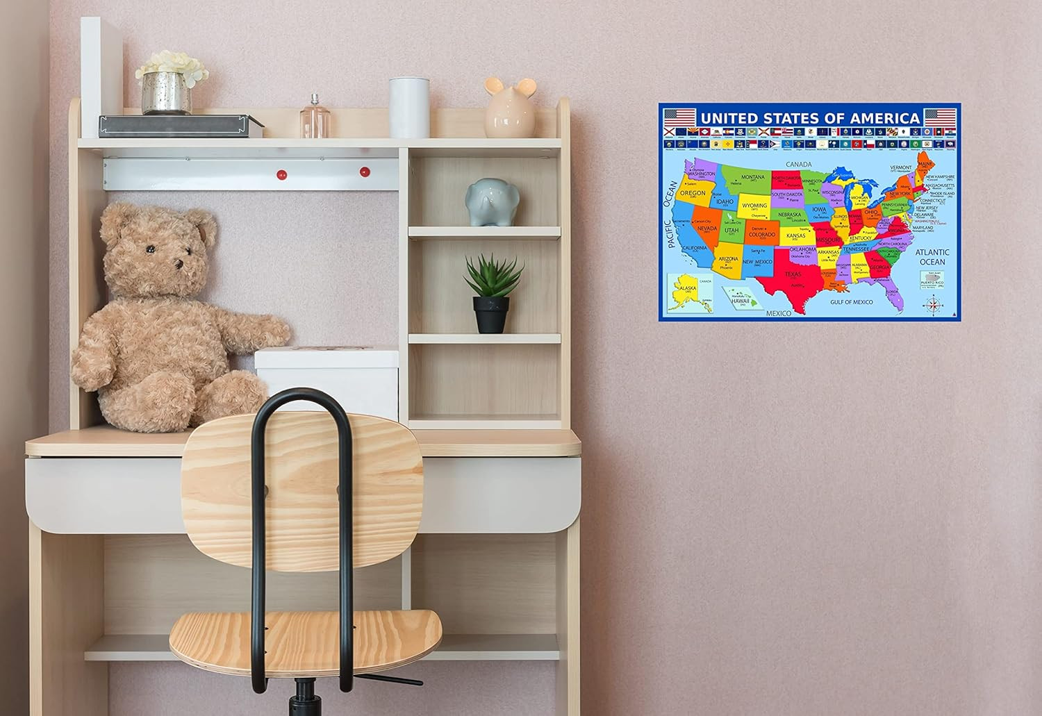 United States Map with State Flags Poster – Laminated 14X19.5 In. – Educational
