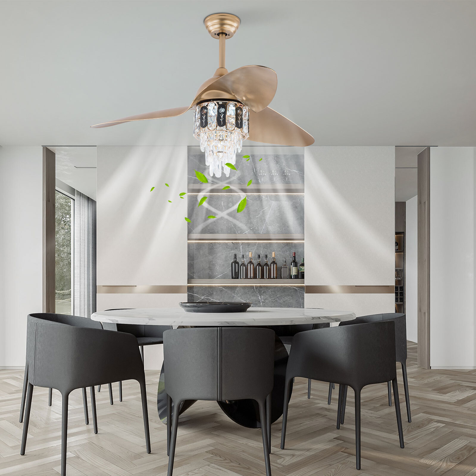 48″ Crystal Ceiling Fan Light Remote Control Chandelier Retractable Fandelier