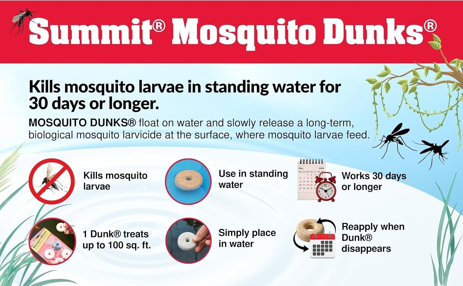 Summit Mosquito Killer Dunks BTI Larvicide for Standing Water – Kills Larvae