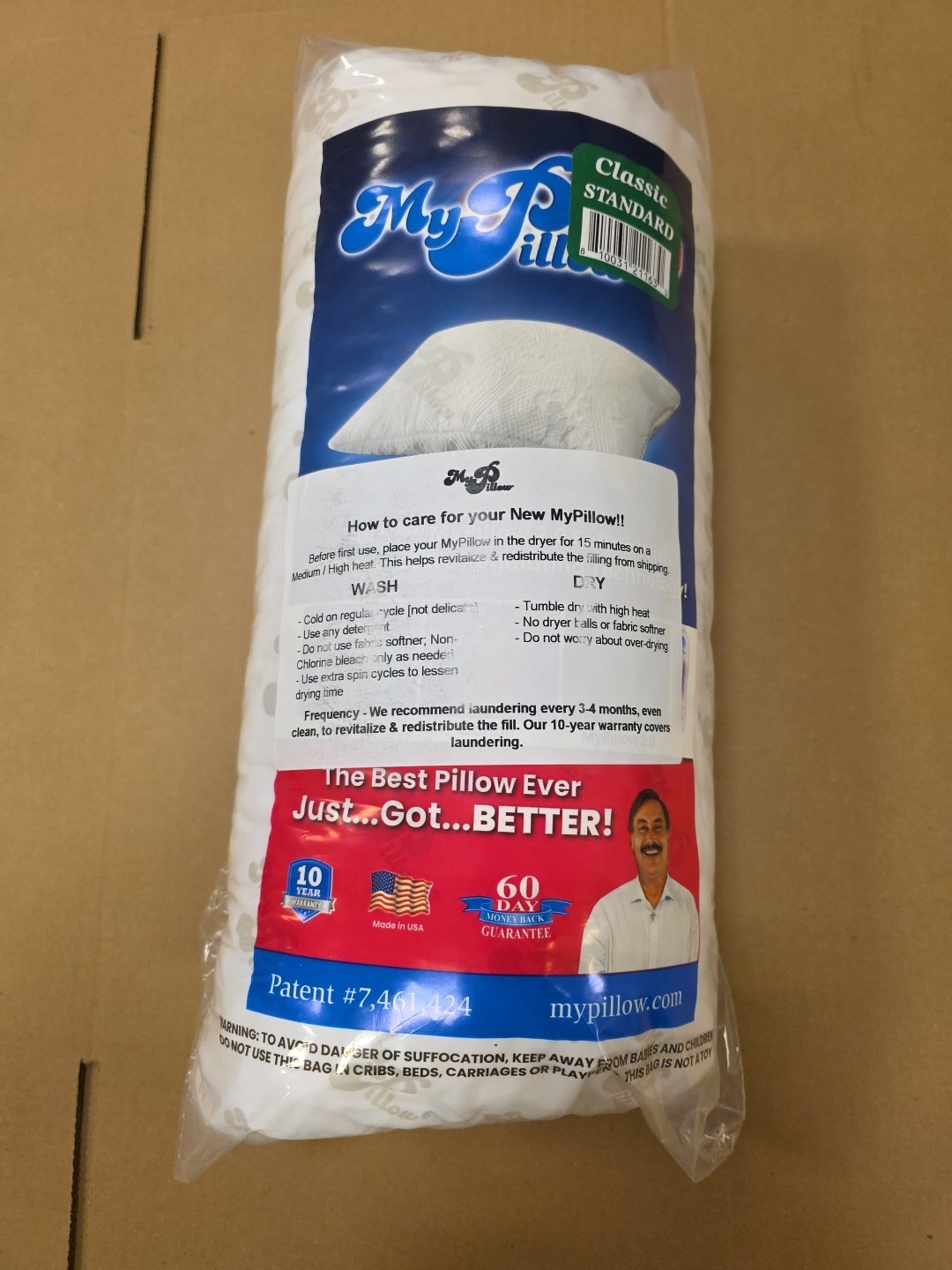 MyPillow Standard Classic Pillow Firm 18.5-inch x 26-inch Machine Washable & Dry