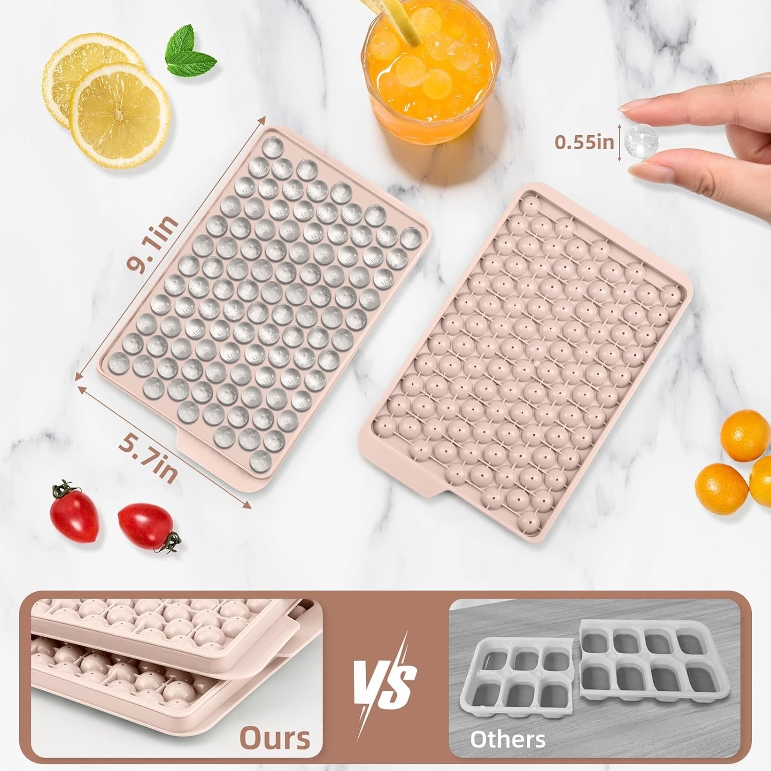 4-Pack 0.55” Tiny Pebble Ice Trays with Storage Bin – Perfect for Iced Coffee