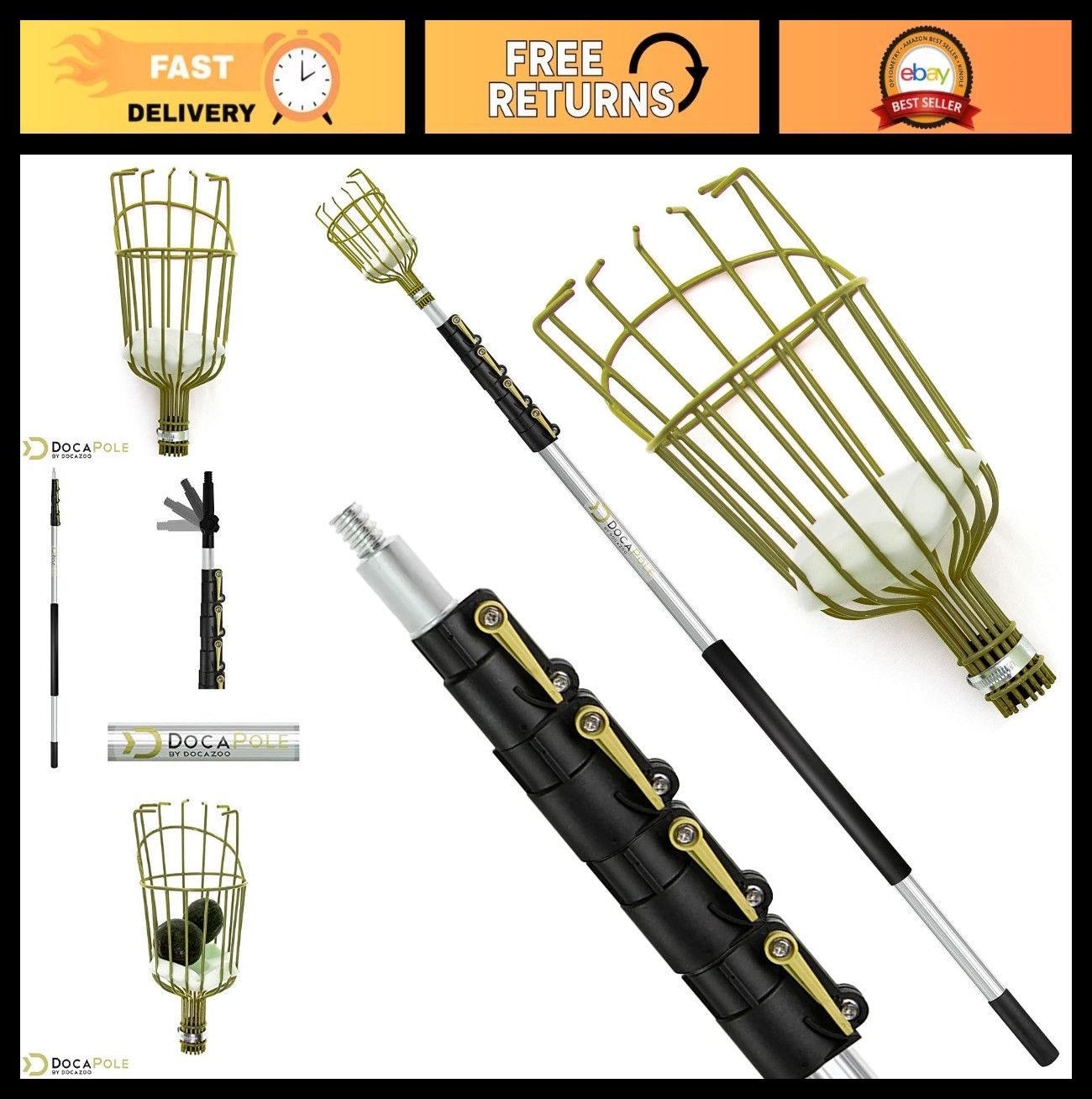 Extension Pole 6-24 Ft for Tree Trimming, Fruit Picking & Roof Rake – Gardening