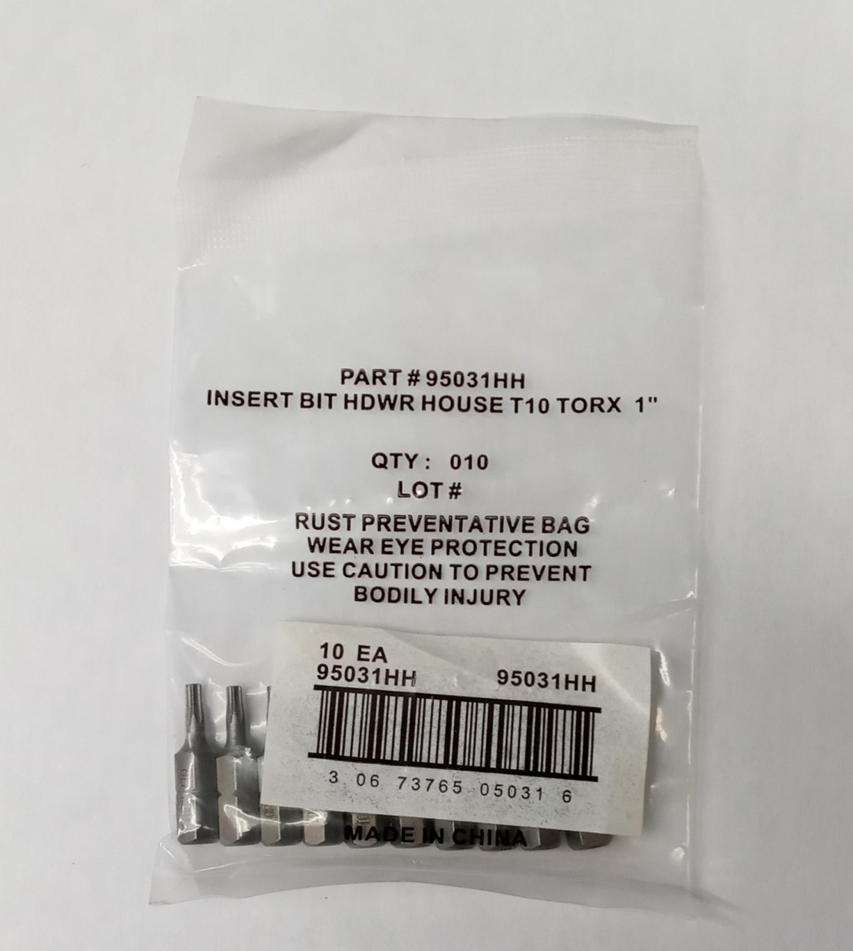 Irwin 95031HH T10 x 1″ Torx Insert Bits 10 Pack