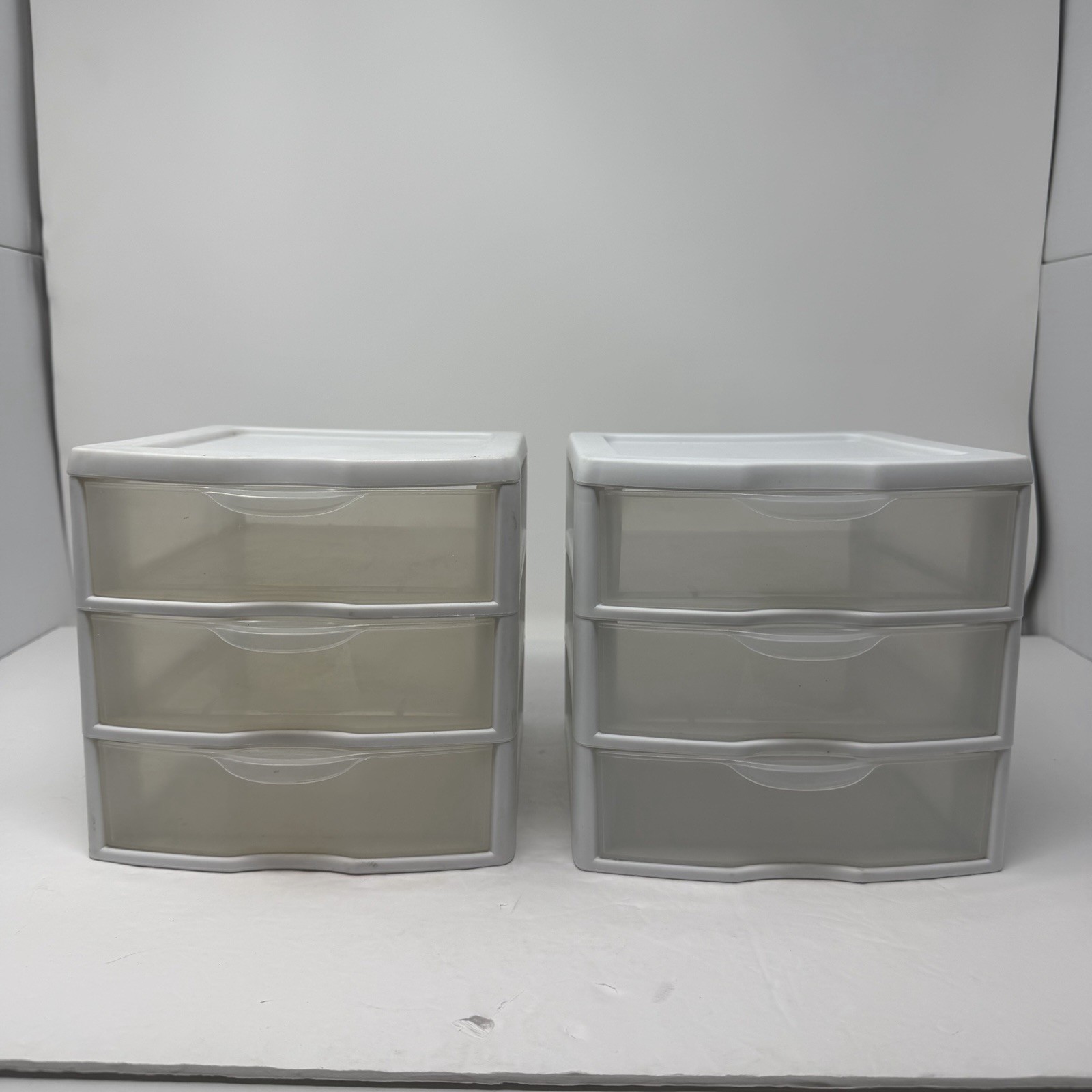 (2) 3-Drawer Sterilite Plastic Tabletop Freestanding Storage Unit White/Clear