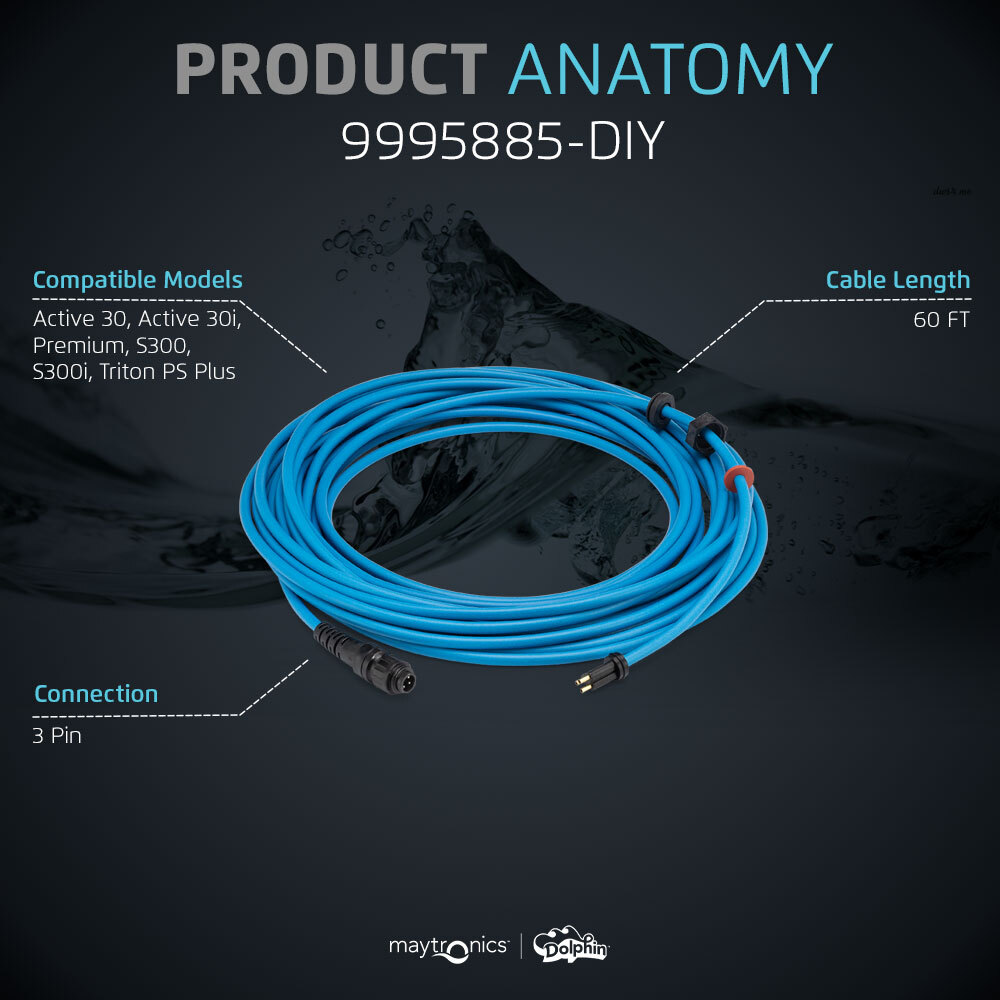 Dolphin Authentic Replacement Parts Cable Without Swivel DYN S300i 60 FT (18M) D