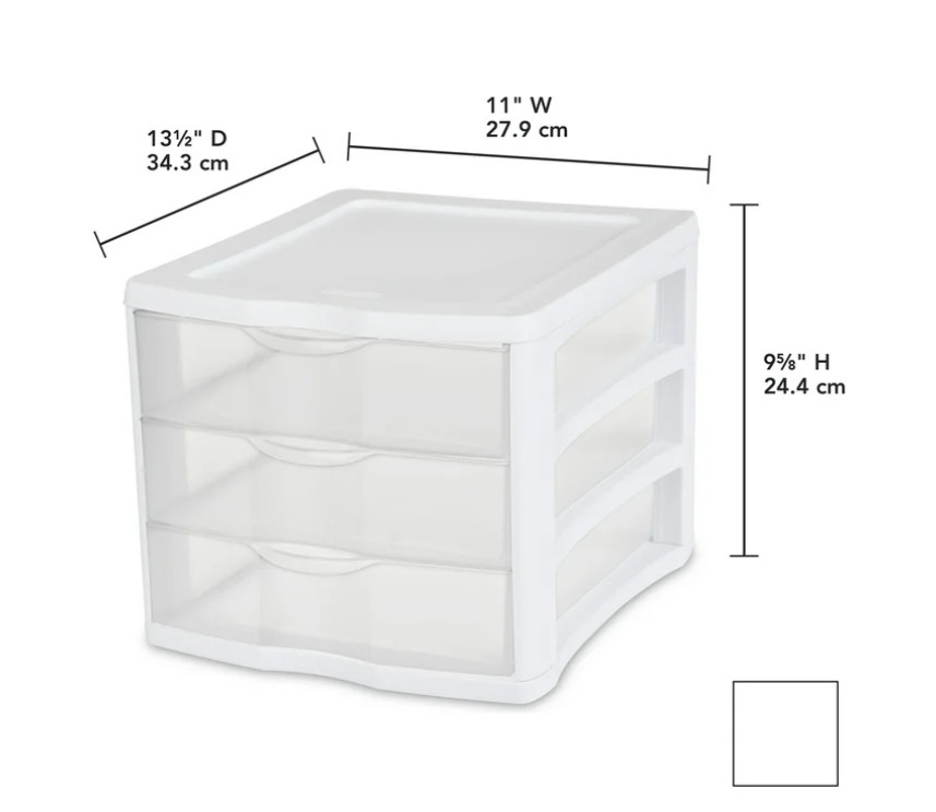 3 Drawer Unit, Clear Plastic Countertop or Desktop Storage Drawers