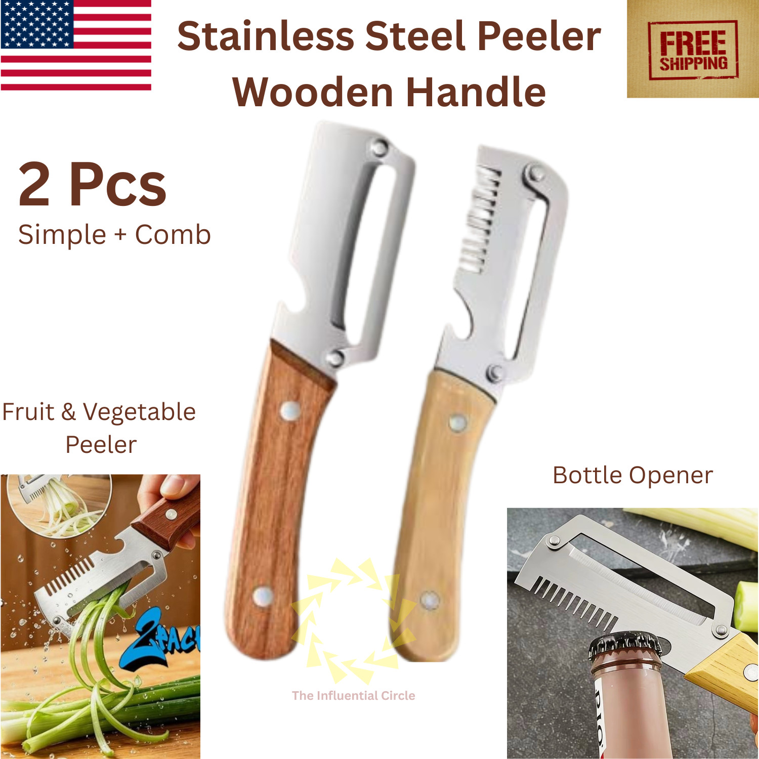 1-3x Stainless Steel Peeler with Wooden Handle Fruit and Vegetable Slicer 2026