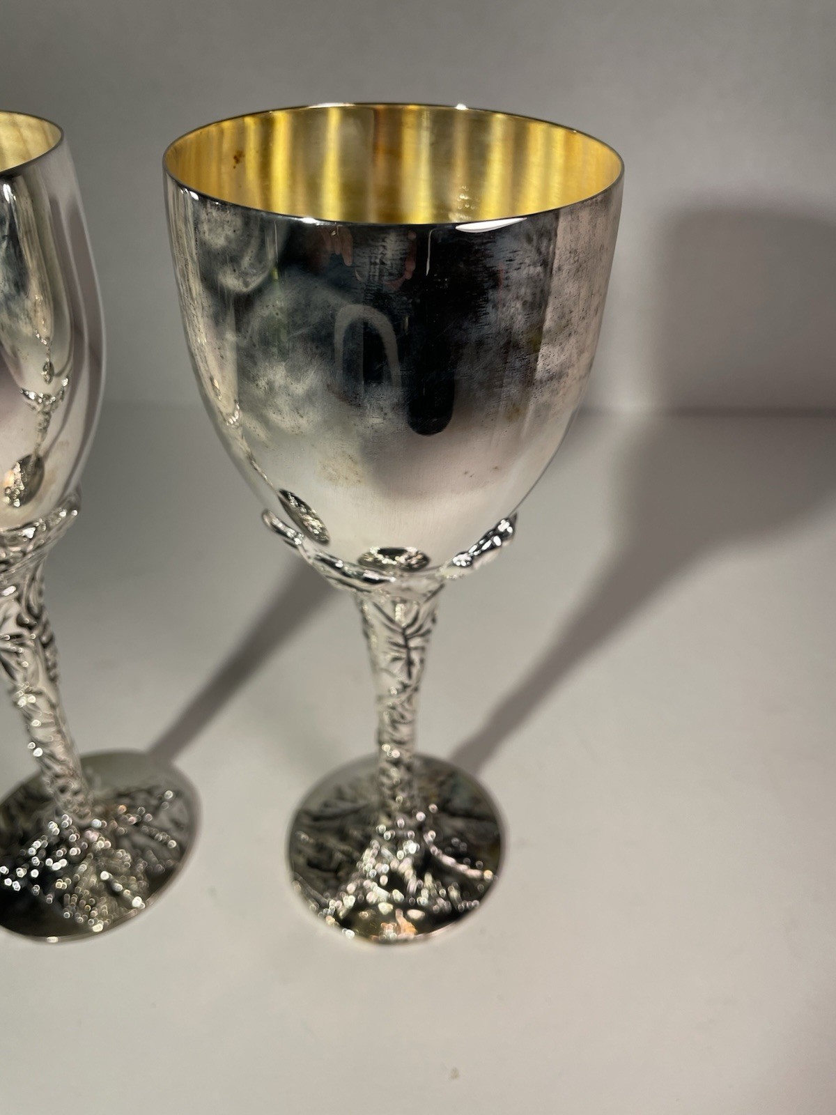 VTG Silver Plated Grape Stem Wine Goblet Set Of 2 By Godinger