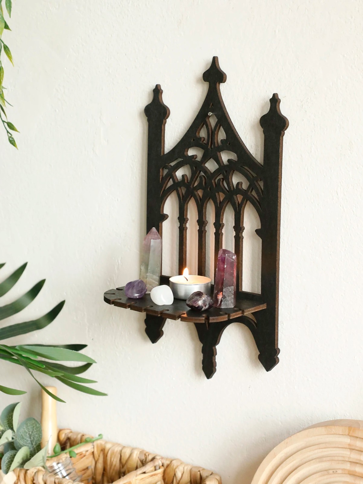 Black Gothic Wooden Shelf Wall Decor Hollow Vintage Fence shape Wall Hanging
