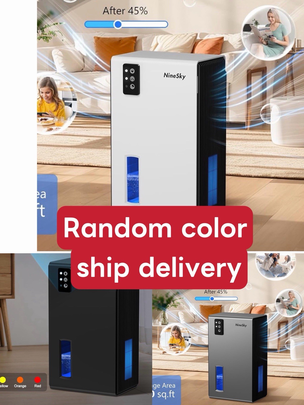 NineSky CT2 Dehumidifier 95oz Tank 1000 Sq Ft Quiet Auto Shut Off LED Home Use