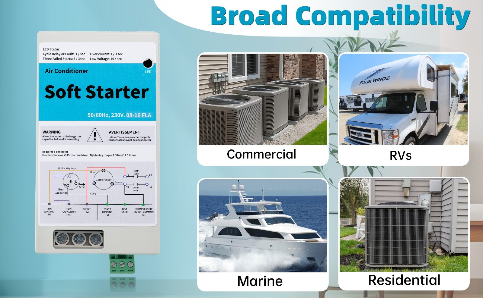 08-16A Air Conditioner Soft Start Kit for Home Use – Fits 1.75-3.5 Ton AC Units,