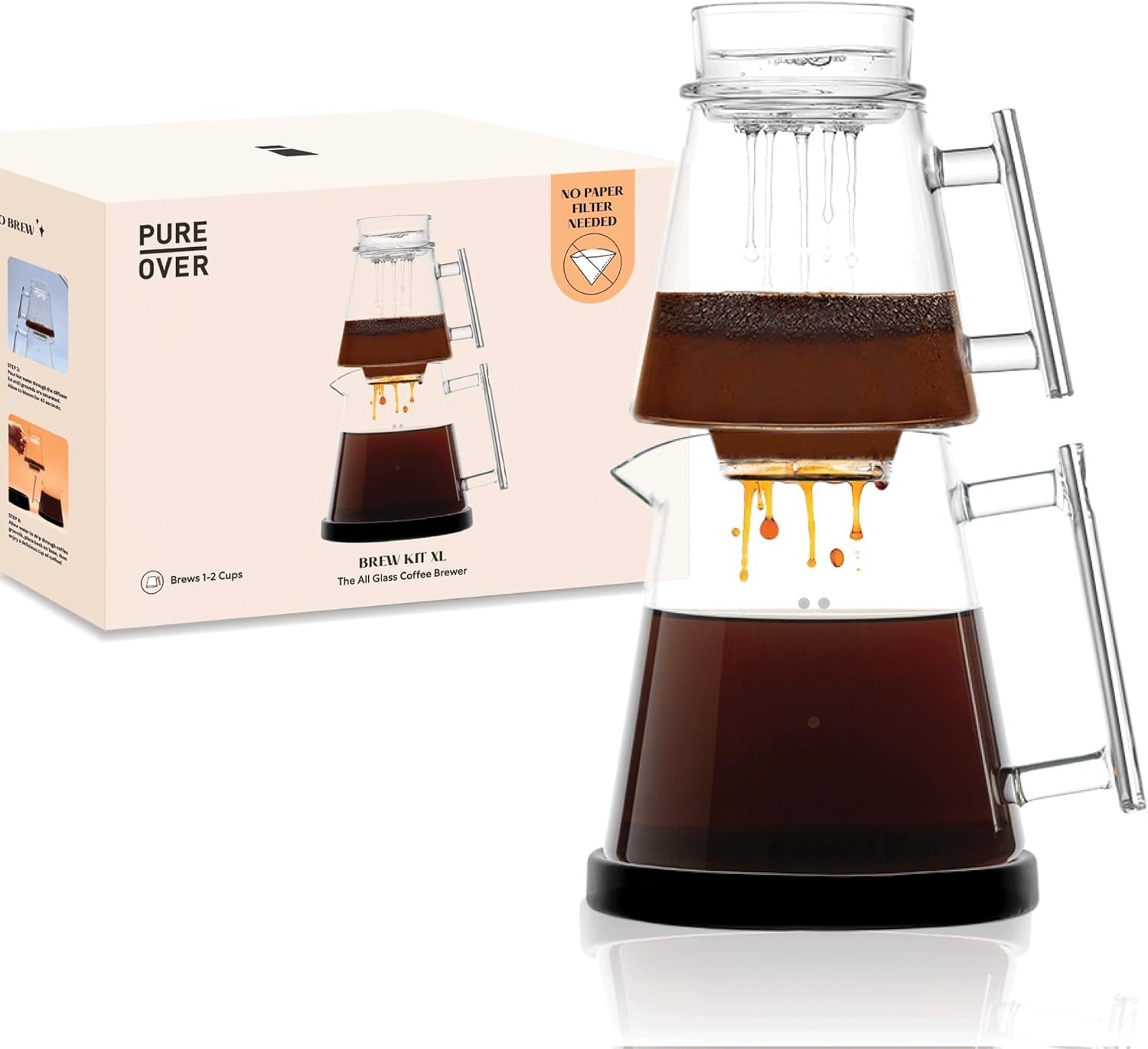 Pure Over Signature Brew Kit XL All Glass Pour Over Coffee Maker Brand New Bx