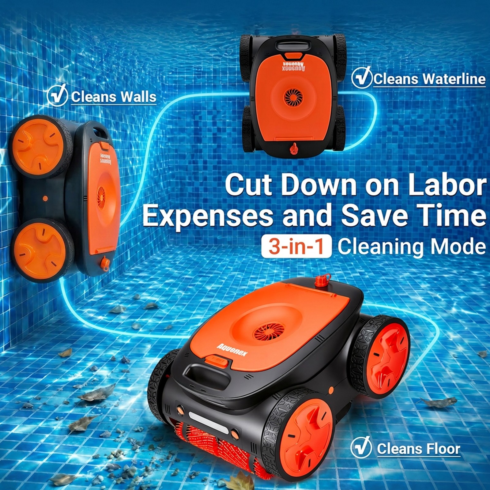Smart Robotic Pool Vacuum Cleaner Floor/ Wall/ Waterline Remote Control 5-Motor