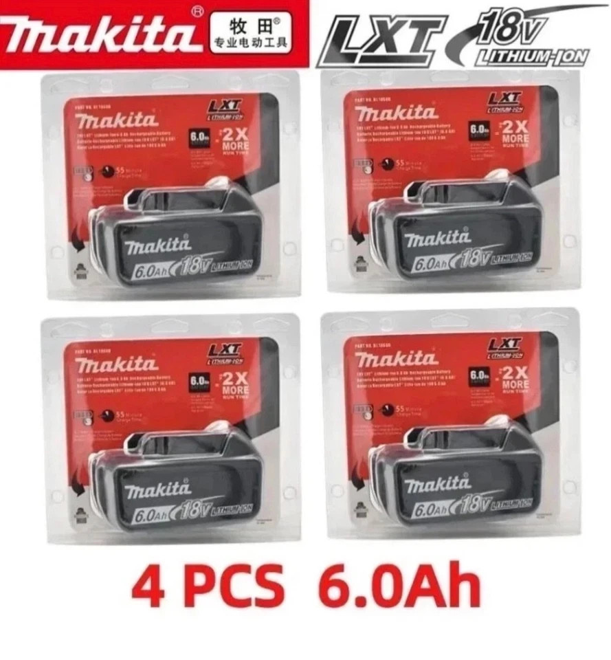 Genuine 4 Pack Makita BL1860B-2 18V LXT Lithium‑Ion 6.0Ah Battery USA-Ship