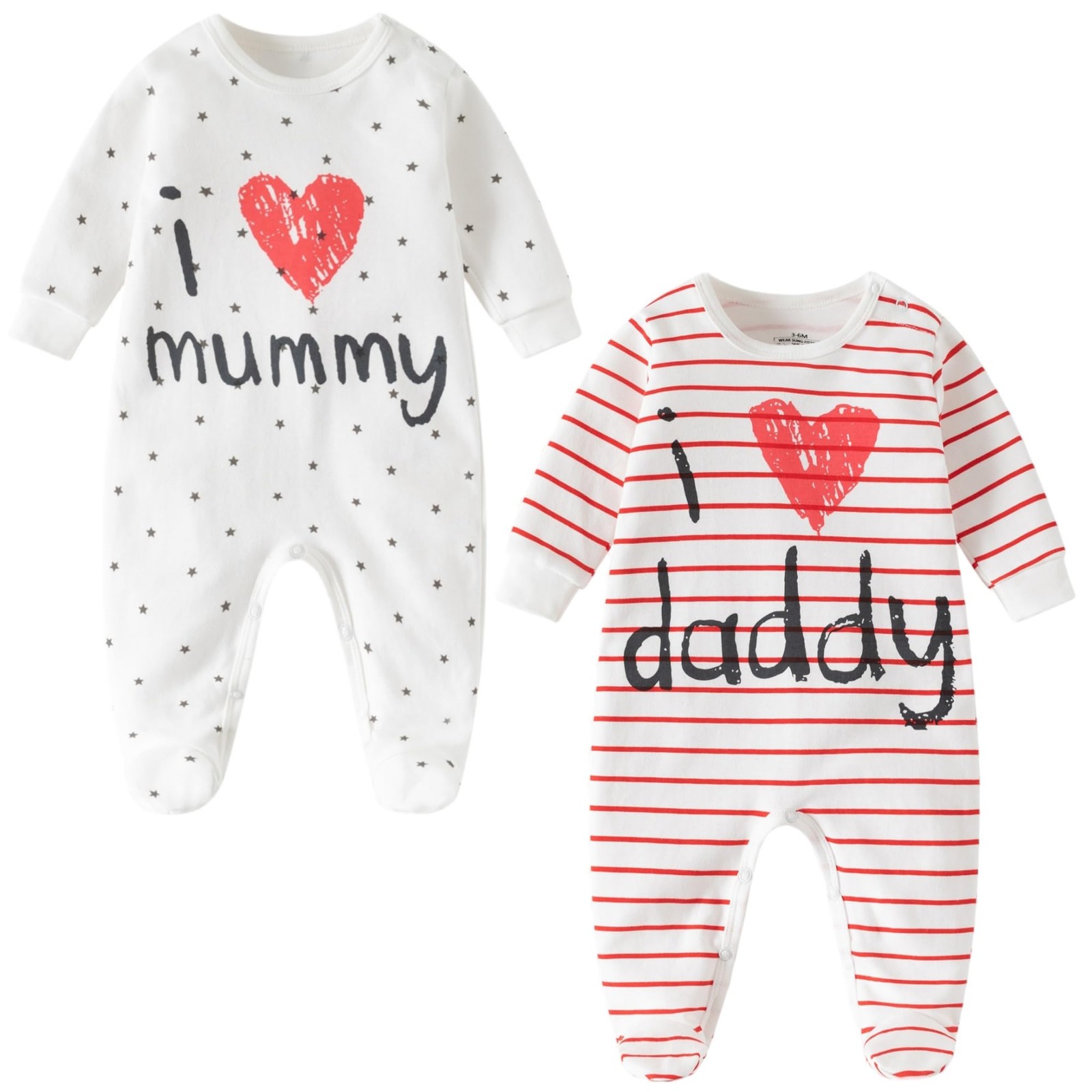 aomomo Unisex-Baby Clothes Twins Bodysuits I Love Daddy Mummy Romper Set, Newbor