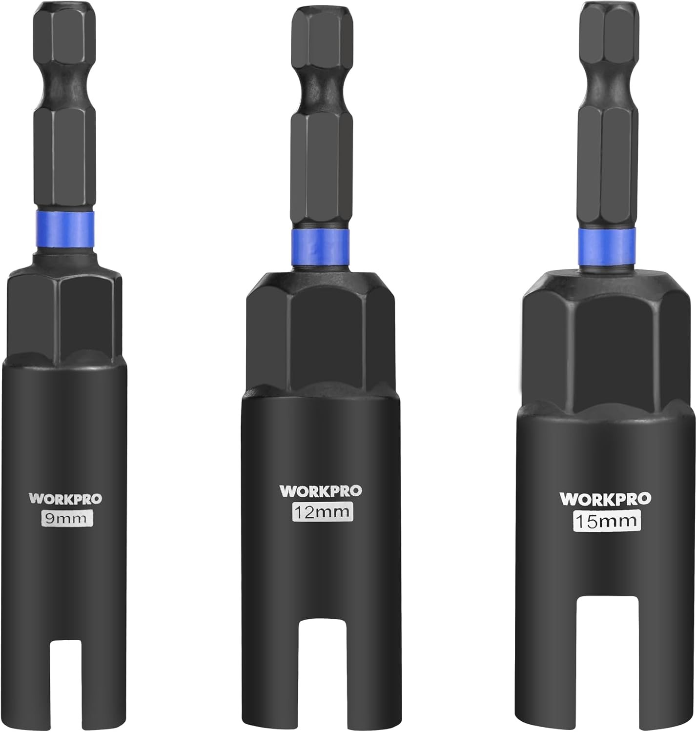WORKPRO Wing Nut Driver Set 3 PCS Compatible 1/4” Hex Shank 9mm 12mm 15mm New