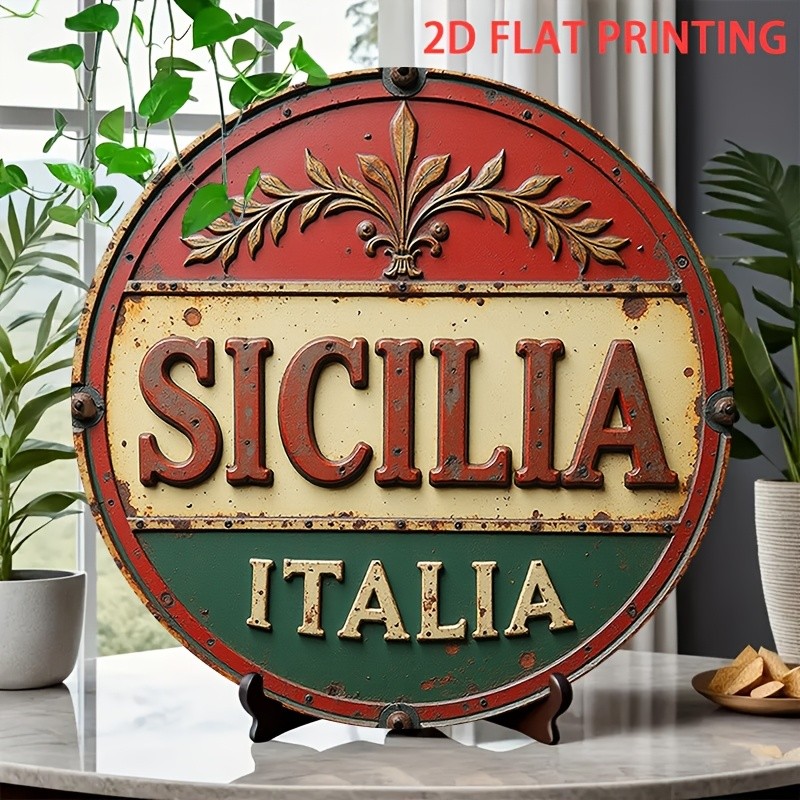 Italian Metal Sign Sicilia Italia Vintage Aluminum Sign 8 Round Funny