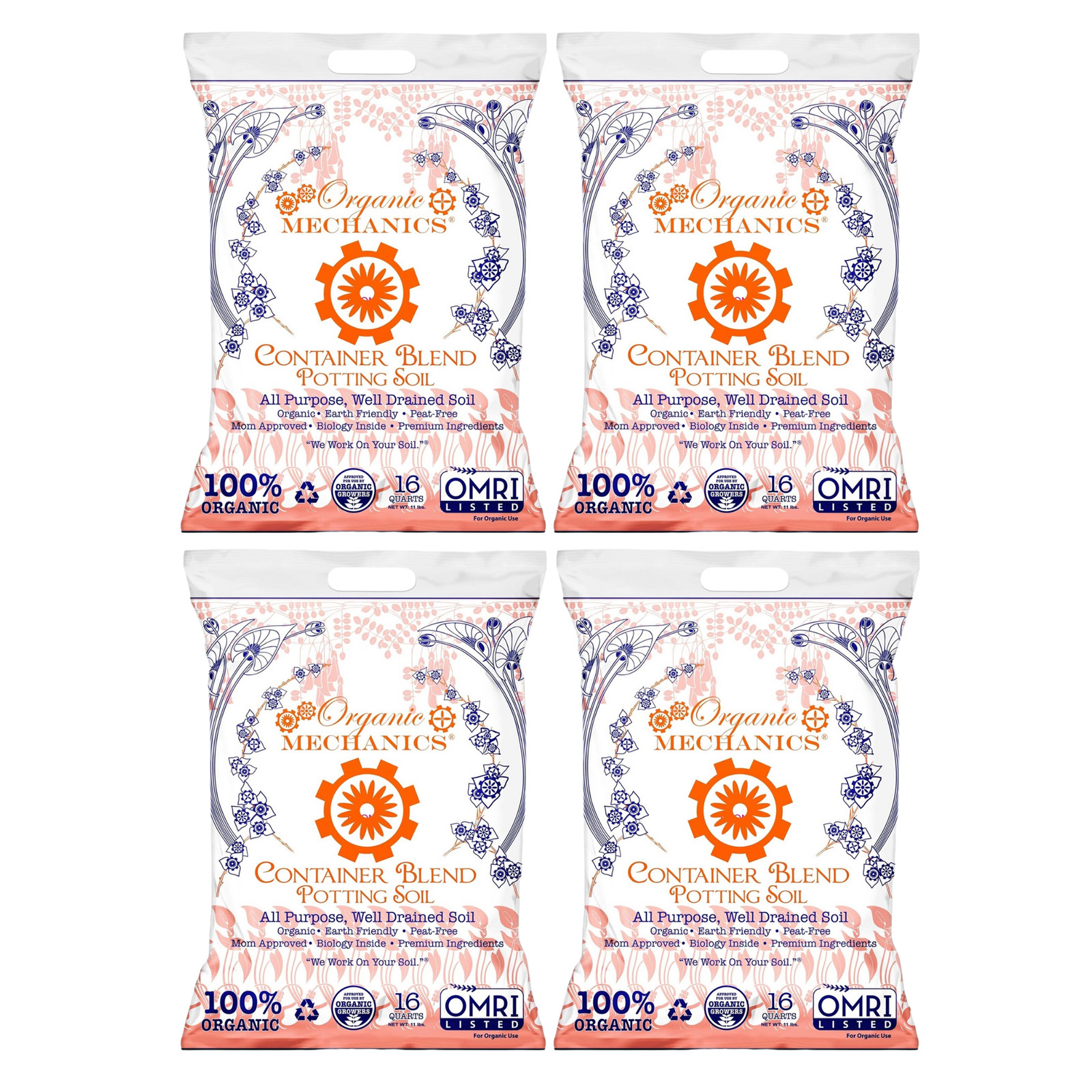 Organic Mechanics All Purpose Peat Free Container Blend, 16qt (Pack of 4)