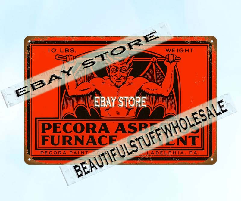Pecora Asbestos Furnace Cement Red Devil hardware tin sign