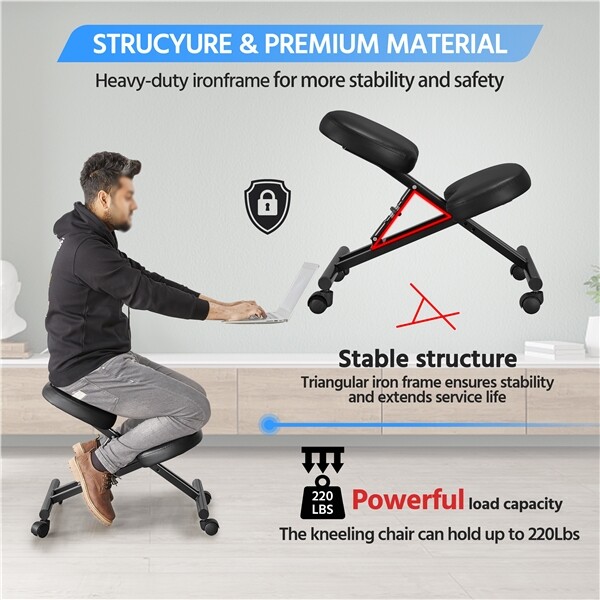 Ergonomic Kneeling Chair Adjustable Posture Chair Stool with Angled Seat Black
