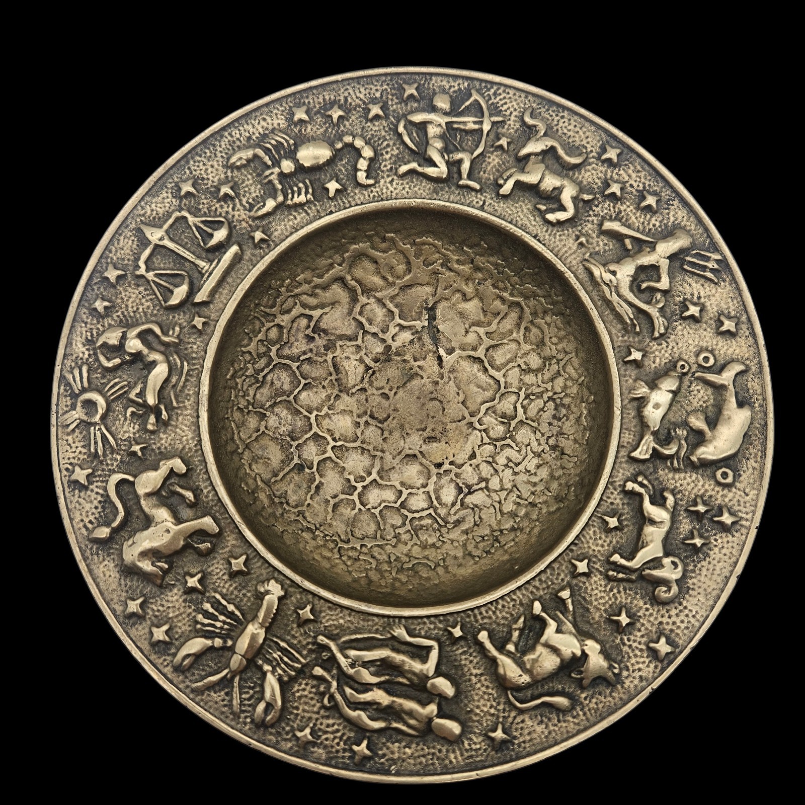 VTG Astrological Zodiac Signs Brass Bowl Trinket Dish Ashtray Tarot Large Heavy