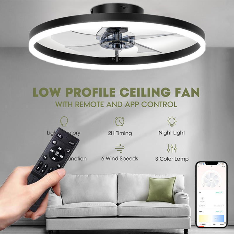 20″ Modern Fan Lights Flush Mount LED Ceiling Light kit With Remote APP Control