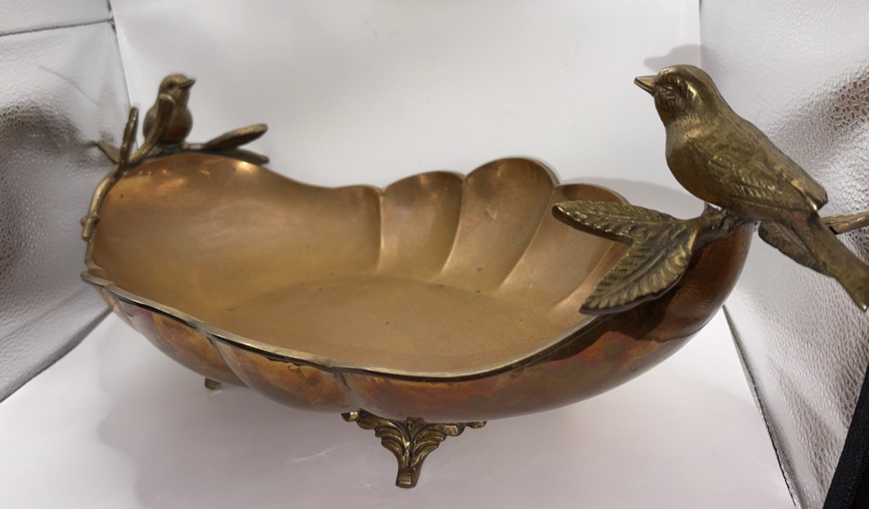 Copper Brass Footed Bowl Gondola Birds