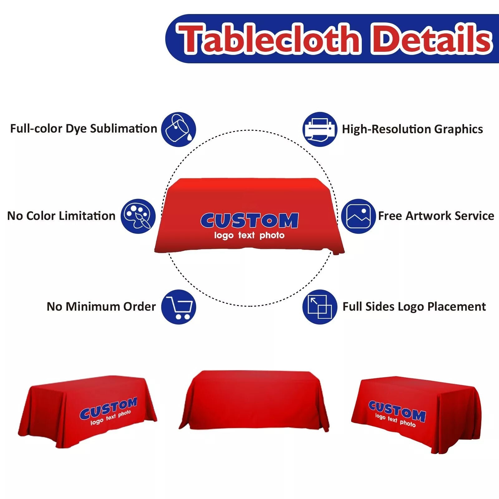 Customized Rectangle Tablecloth with Logo Personalized Table Cloth for Events