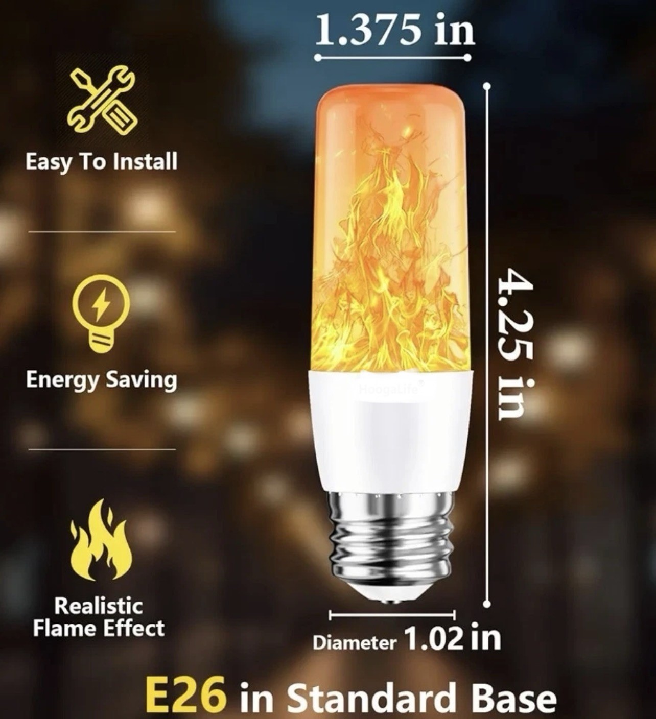 Flame Light Bulbs Warm Flickering Light Effect Of Real Fire E26 LED Bulb (2 Pcs)