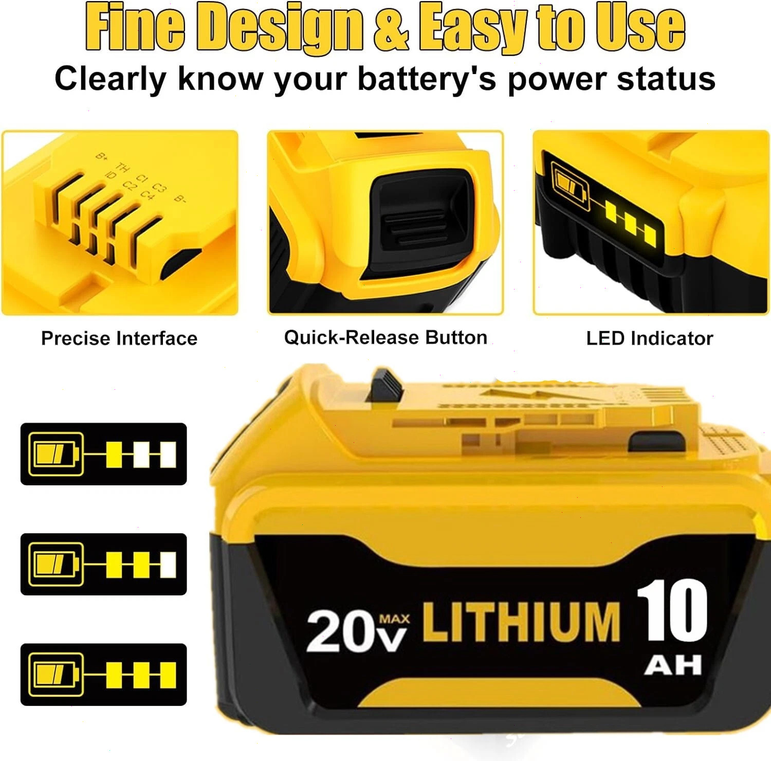 2PACK 10PACK For DeWALT DCB210-2 20V MAX XR 10.0 AH Lithium-Ion Battery DCB206