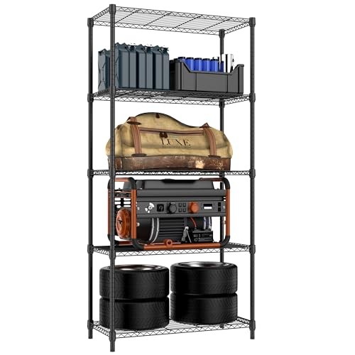 1250 lbs 5 Tier Shelf Metal Storage 5 tier, 15.7″ D x 33.5″ W x 68.5″ H Black