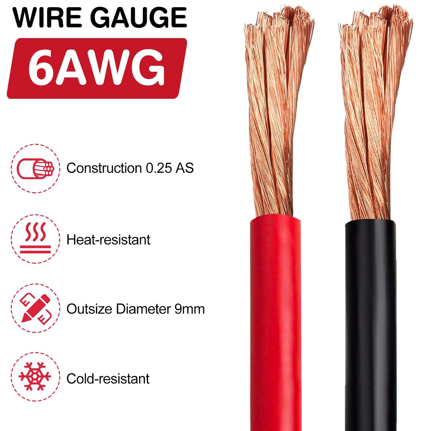 24FT Quick Disconnect Winch Power Cable, 6 AWG 6 Gauge Wiring For Winch Trailer