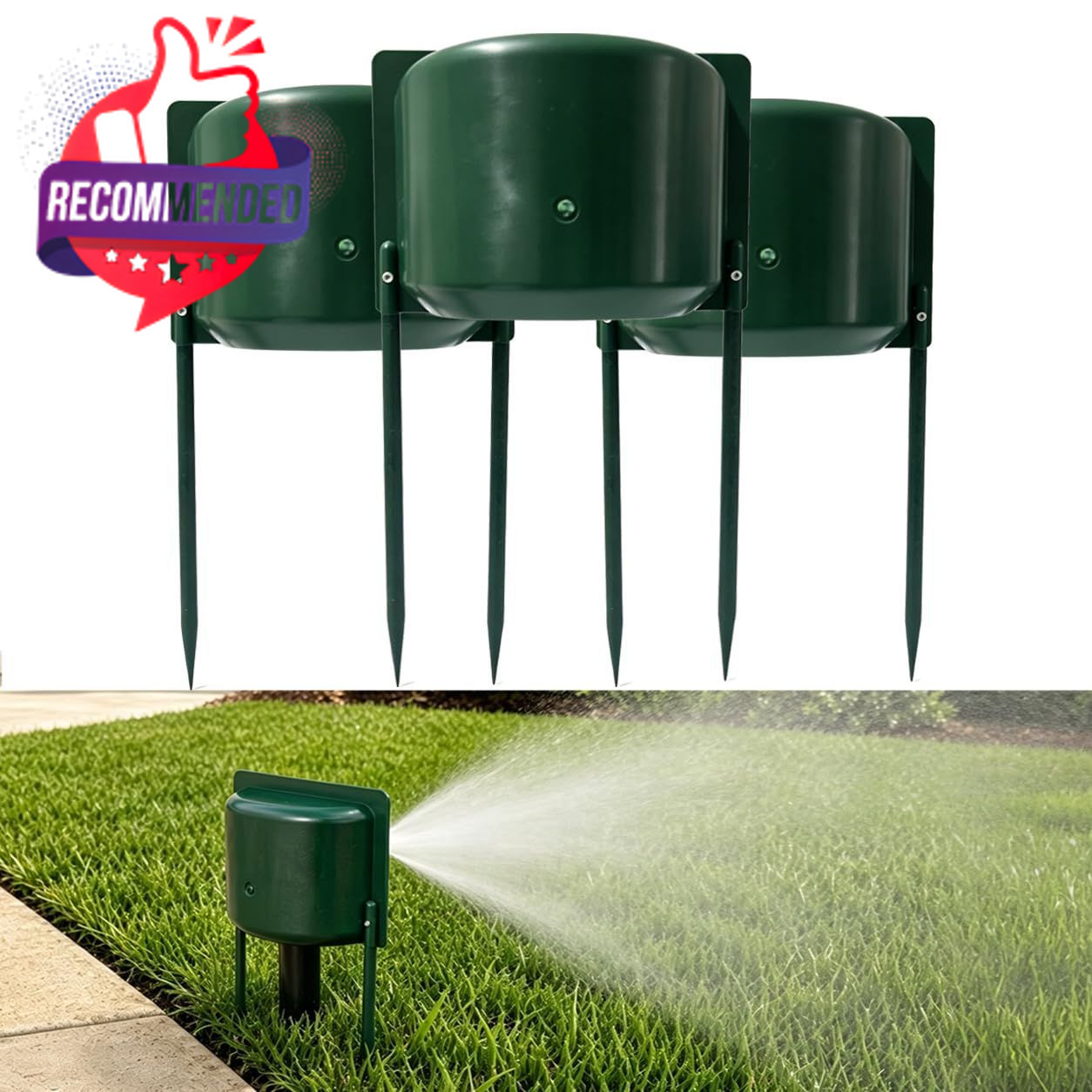 4 Pcs Green Sprinkler Splash Guard With 10.62″ Soil Stakes, Polypropylene Lawn
