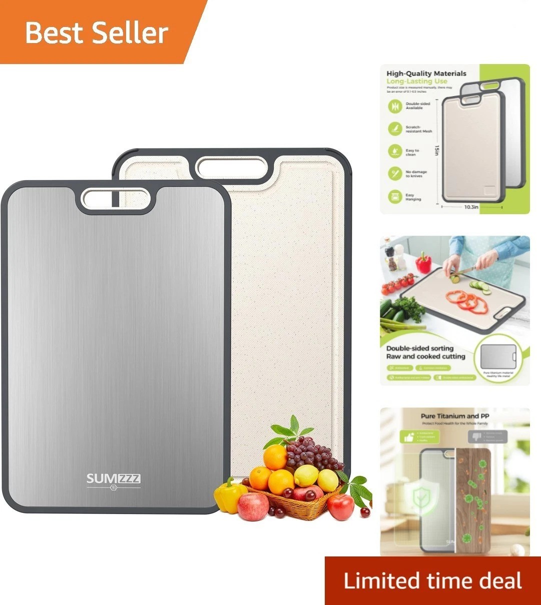 Versatile 2-in-1 Titanium Cutting Board – Built-in Grinder & Juice Groove 15.55”