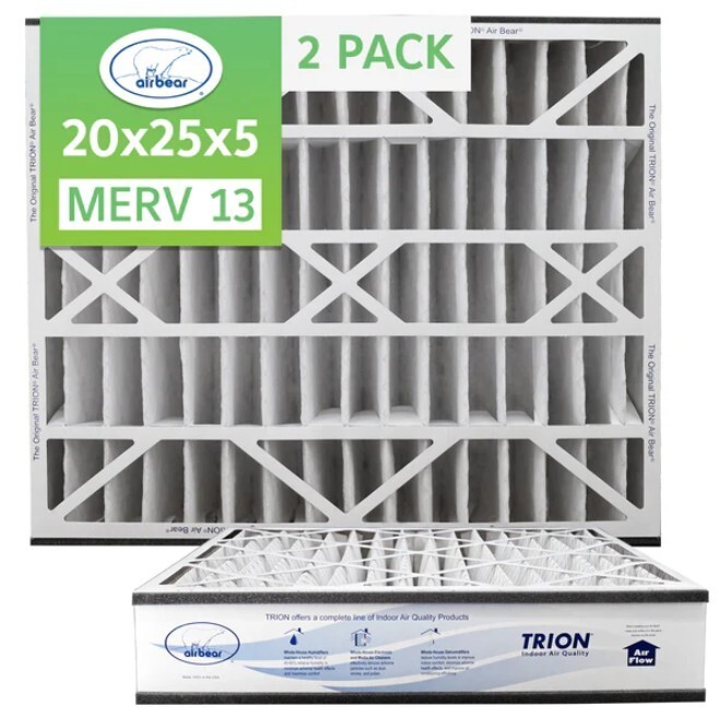 Trion Air Bear 266649-102 (2-Pack) – 20″ x 25″ x 5″ Pleated Air Filter, MERV 13