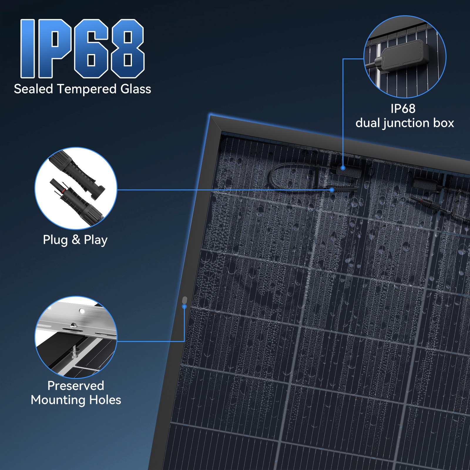 2Pack 200W（400W）N-Type 18BB Bifacial Solar Panel Mono Cell Off Grid Roof RV Boat