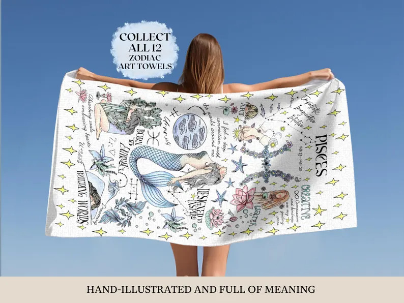 Star Sign Beach Towel Capricorn Art Design Astrology Pool Bath Gift