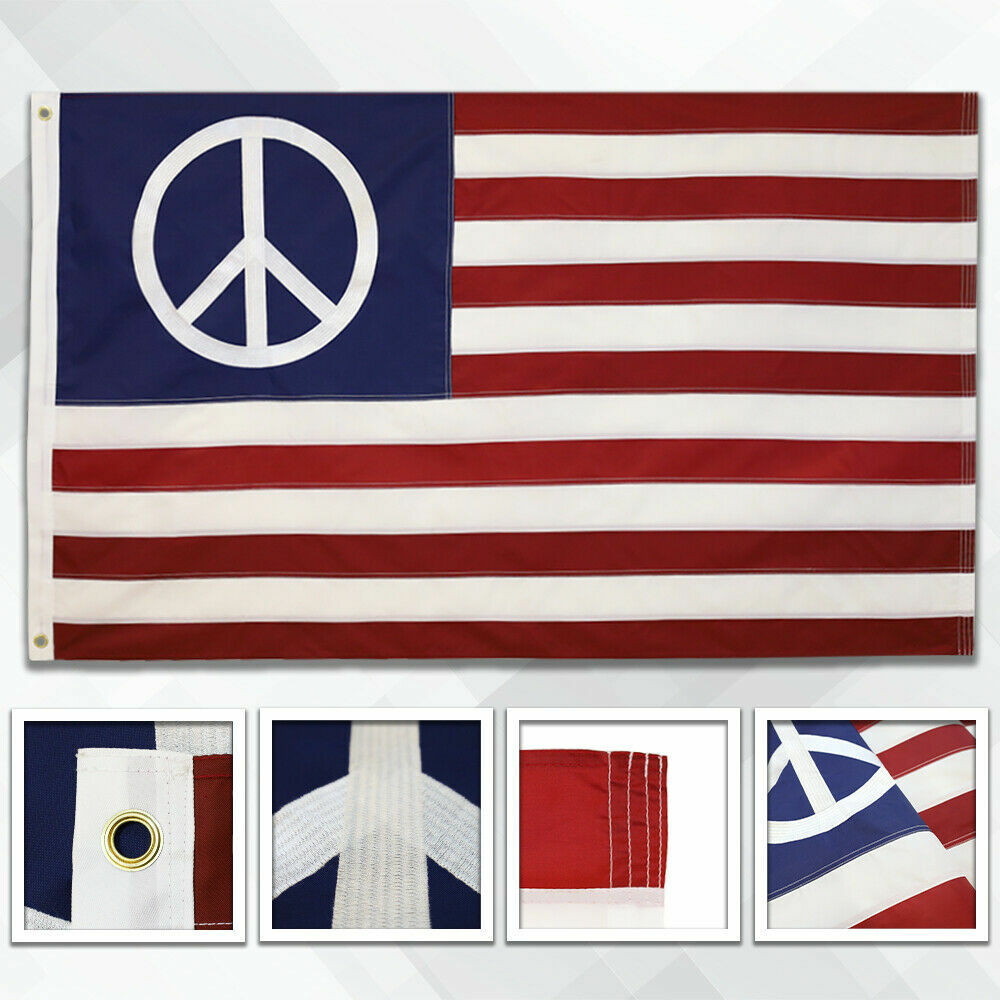 Embroidered USA Peace Flag 3x5ft Embroidered American Peace DOUBLE SIDED Flag