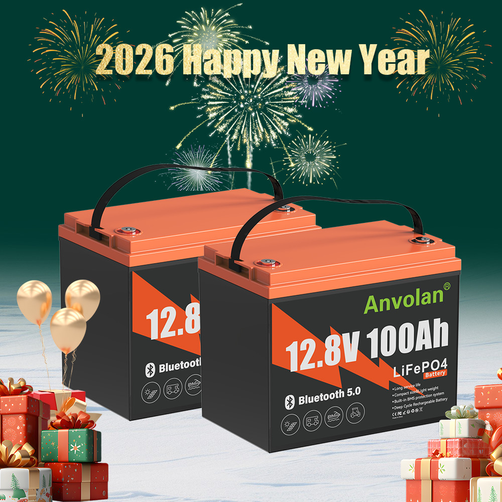 2pcs Bluetooth 12V 100Ah LiFePO4 Lithium Battery for Trolling Motor Solar
