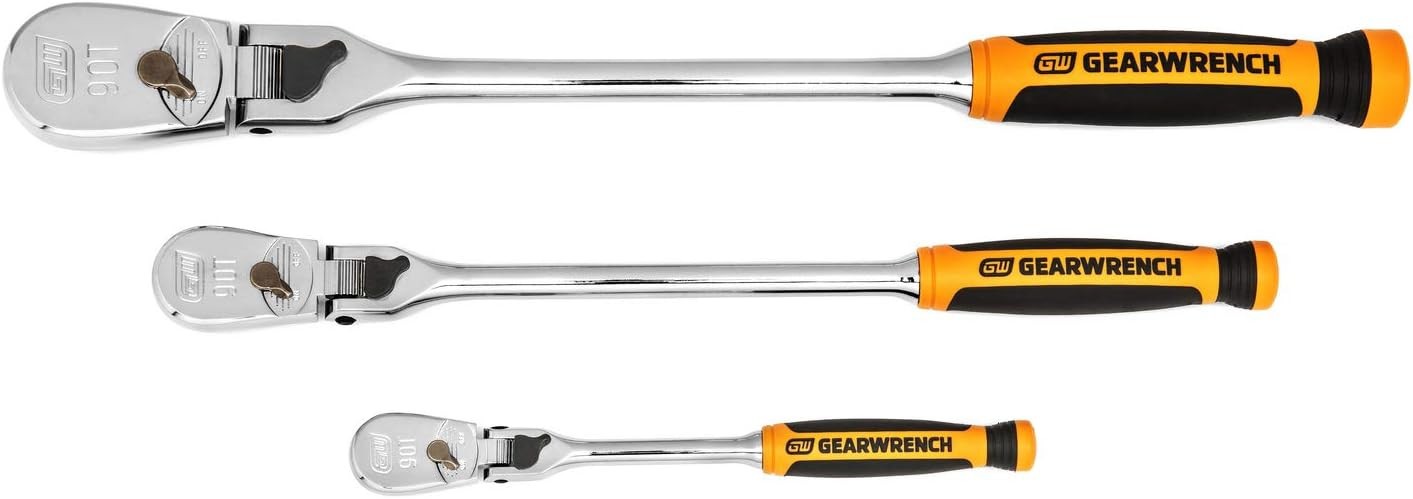 GEARWRENCH 81298T 1/4″, 3/8″ & 1/2″ Drive 90 Tooth Lockin Flex Head Ratchet Set