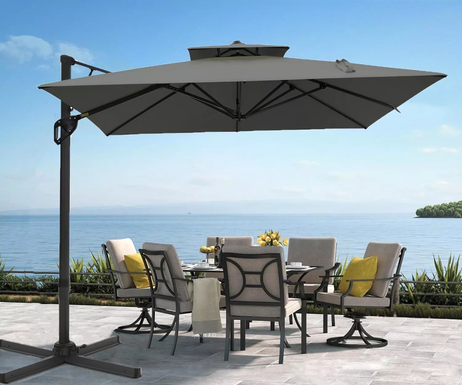 10ft Cantilever Patio Umbrella Outdoor Pool Offset Hanging Umbrella 360°Rotation