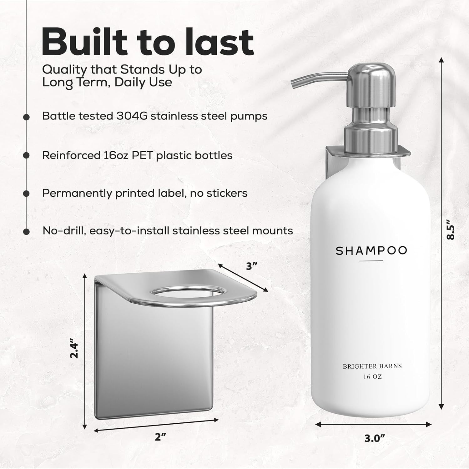 Shower Shampoo Conditioner Dispenser Set Wall Mounted 3 Chamber No Drill