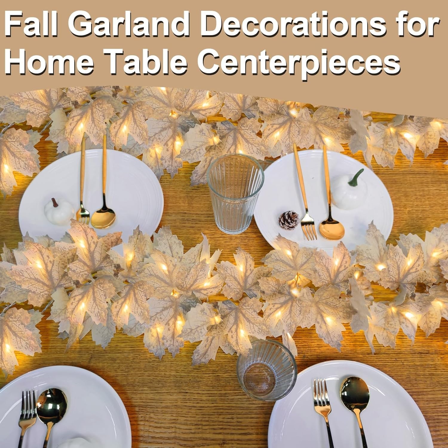 Timer – 2 Pack Fall Decor Garland with Lights 2 Pack, Grey White