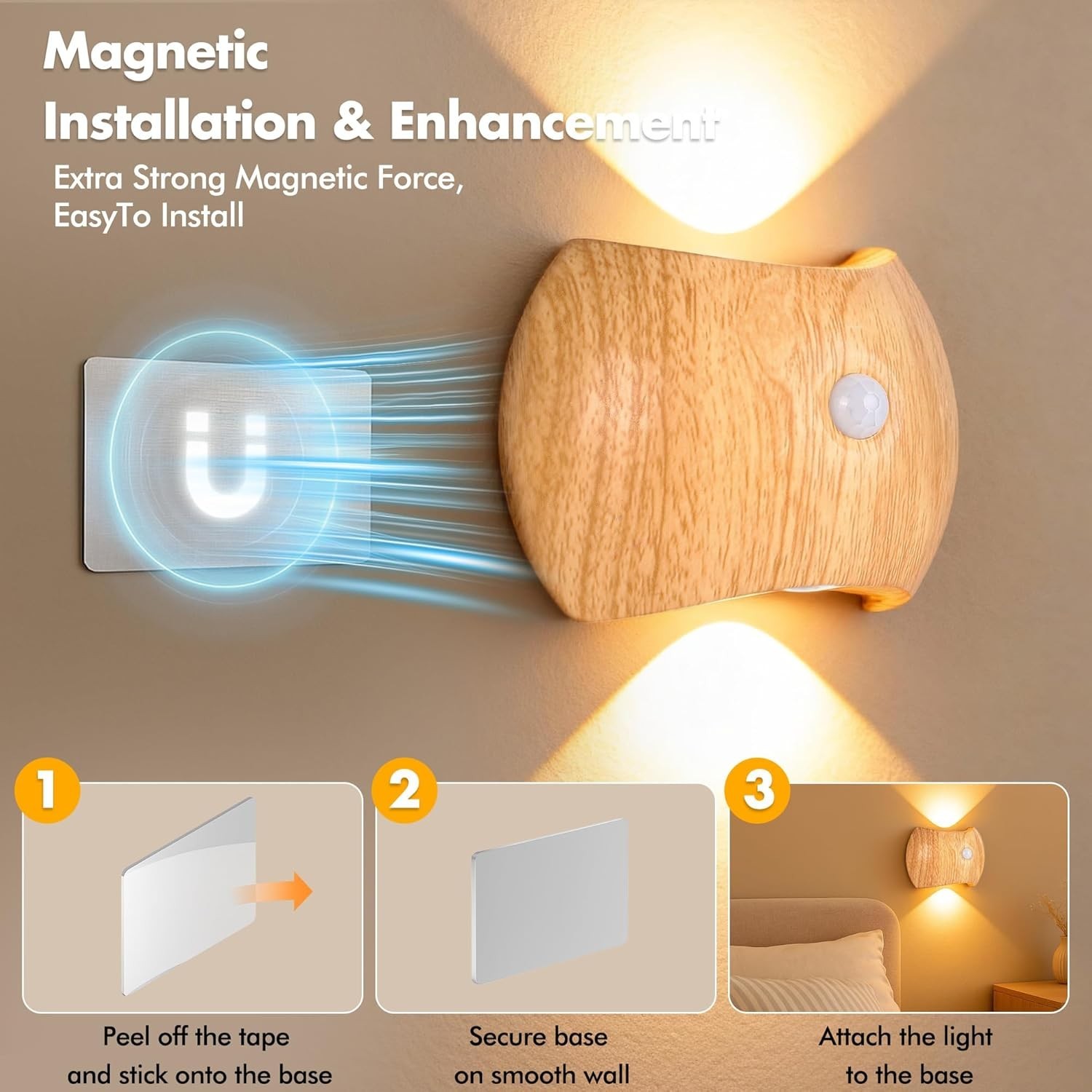 Rechargeable Motion Sensor Wall Light Sconce Indoor – 3 Color Wireless Up & Down