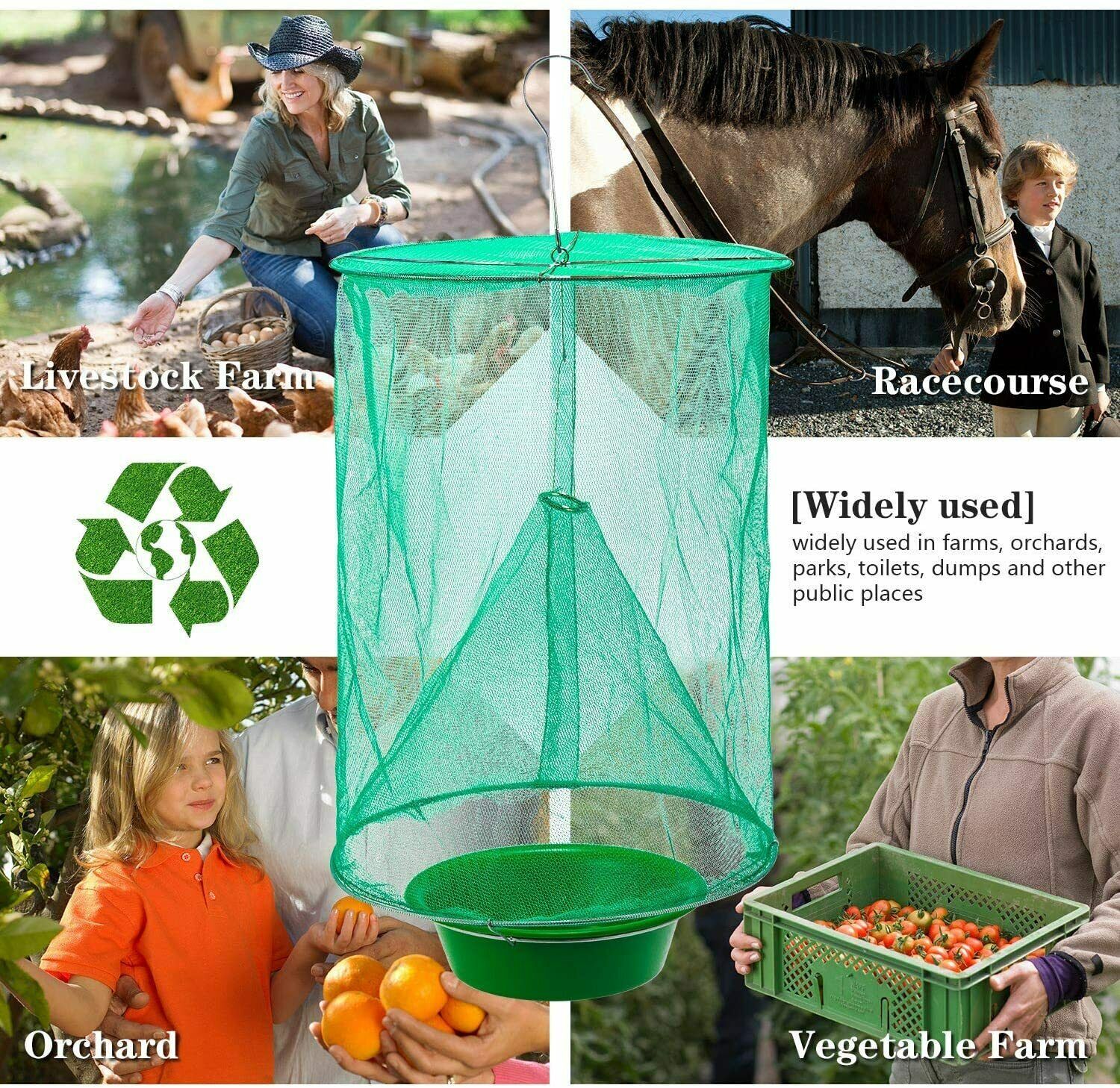 10 Pack Reusable Fly Trap Insect Killer Net Cage Trap Ranch Pest Hanging Catcher