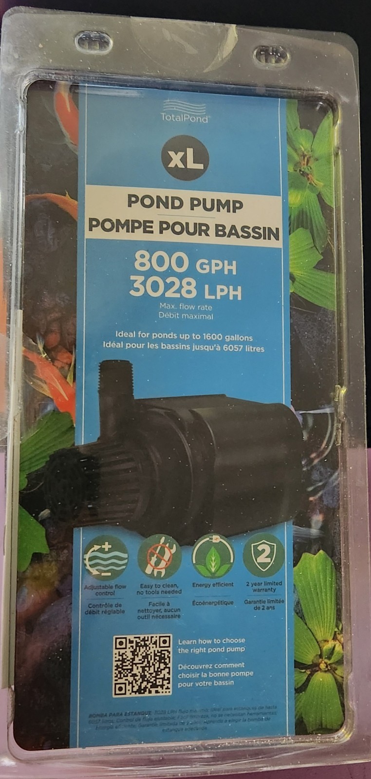 Totalpond XL Pond Pump 800 GPH 3028 LPH Ideal For Ponds Up To 1600 Gallons, New